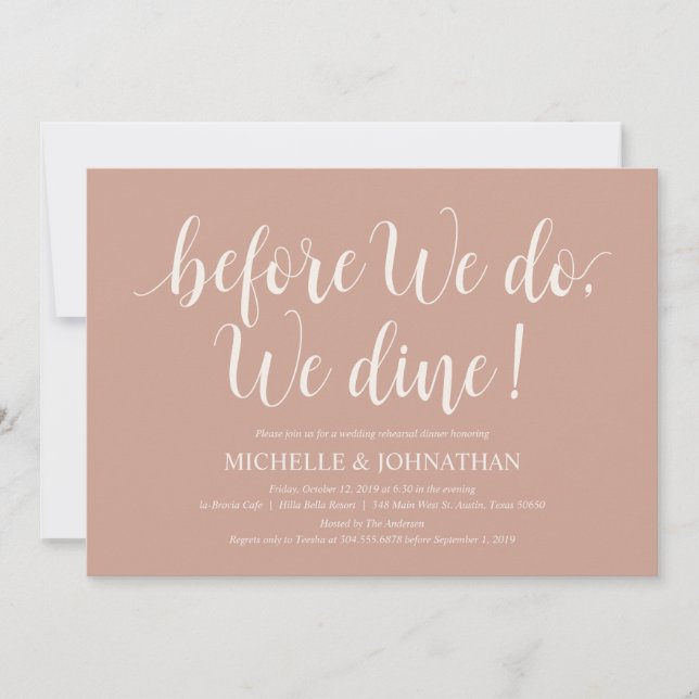 Invitation Dîner de répétition Mariage rustique à la crème ro (Devant)