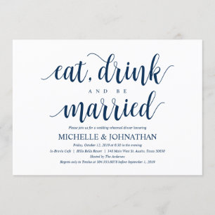 Invitation Dîner de répétition Mariage rustique, bleu marine