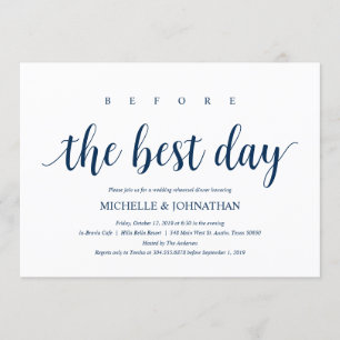 Invitation Dîner de répétition Mariage rustique, bleu marine