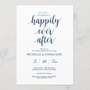 Invitation Dîner de répétition Mariage rustique, bleu marine