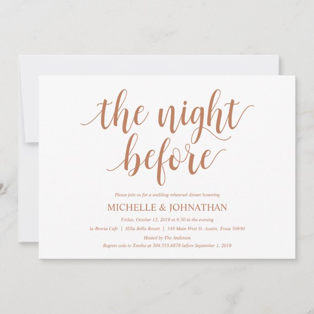 Invitation Dîner de répétition Mariage rustique, couleur cuiv (Devant)
