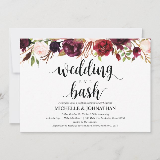 Invitation Dîner de répétition Mariage rustique de Bourgogne  (Devant)