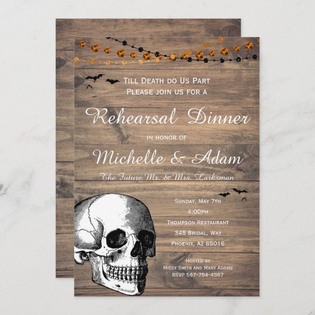 Invitation Dîner de répétition Mariage rustique Halloween (Devant / Derrière)