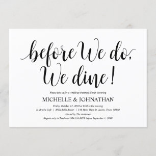 Invitation Dîner de répétition Mariage rustique, noir et blan