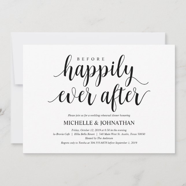 Invitation Dîner de répétition Mariage rustique, noir et blan (Devant)
