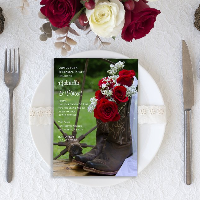 Invitation Dîner de répétition Mariage Rustique Rose Cowboy B (Créateur téléchargé)