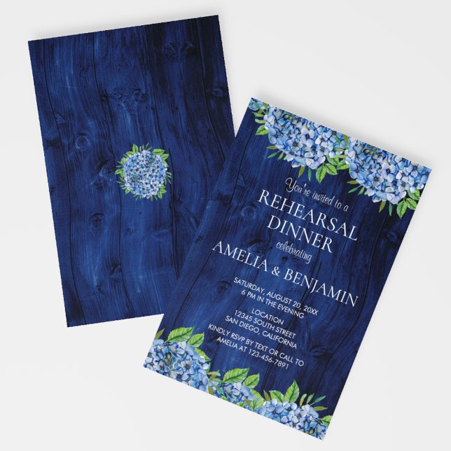 Invitation Dîner de répétition Mariage Rustique Wood Hydrange (Créateur téléchargé)