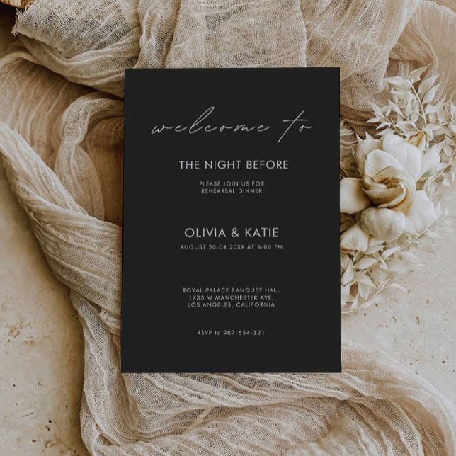 Invitation Dîner de répétition mariage - Signale Nuit, (Wedding Rehearsal Dinner Sign Night, Invitation)