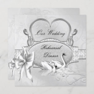 Invitation Dîner de répétition Mariage Silver White Swans Coe