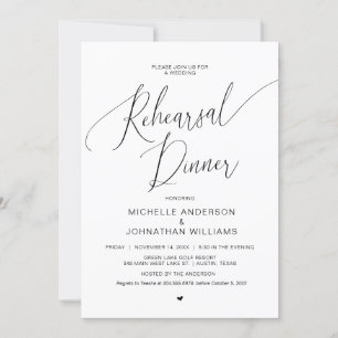 Invitation Dîner de répétition mariage, Simple Modern Black I