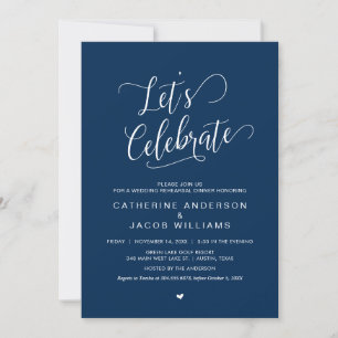 Invitation Dîner de répétition mariage, Simple Navy Blue Scri