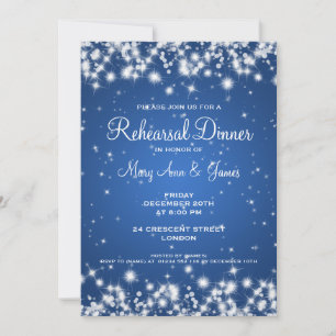 Invitation Dîner de répétition Mariage Sparkle Blue d'hiver