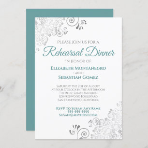 Invitation Dîner de répétition Mariage turquoise et gris