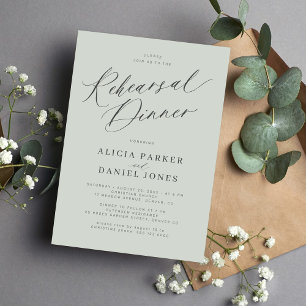 Invitation Dîner de répétition mariage vert Sage