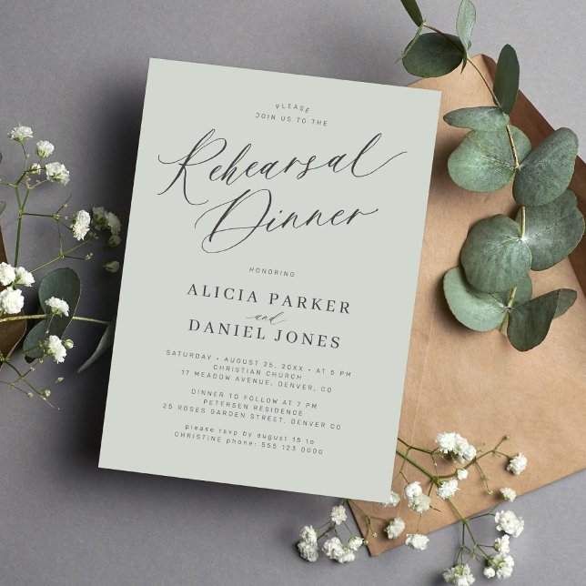 Invitation Dîner de répétition mariage vert Sage (Créateur téléchargé)