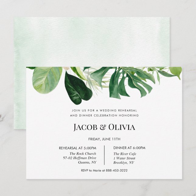 Invitation Dîner de répétition Mariage vert tropical invitati (Devant / Derrière)