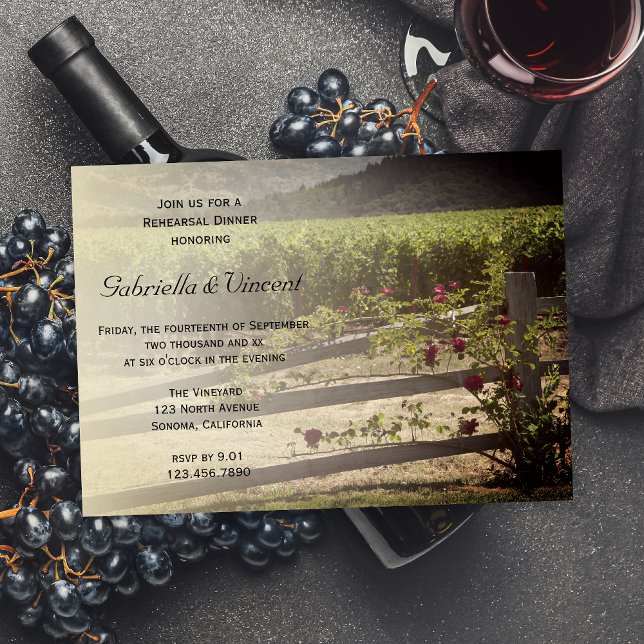 Invitation Dîner de répétition Mariage Vignoble et Rose de cl (Créateur téléchargé)