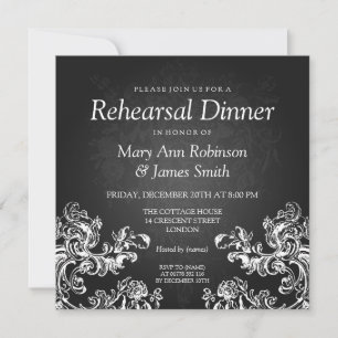 Invitation Dîner de répétition Mariage Vintage 2 Noir