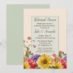 Invitation Dîner de répétition Mariage vintage Floral Botanic