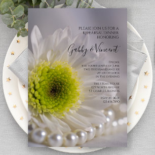 Invitation Dîner de répétition Mariage White Daisy and Pearls