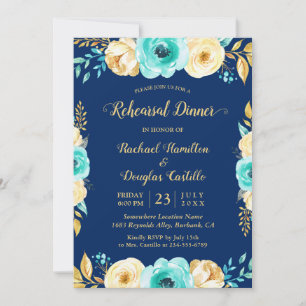 Invitation Dîner de répétition - Marine Blue Turquoise Gold F
