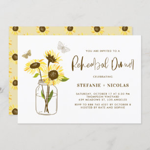 Invitation Dîner de répétition Mason Jar avec Tournesols Jaun