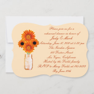 Invitation Dîner de répétition Mason Jar Fleurs orange Invita