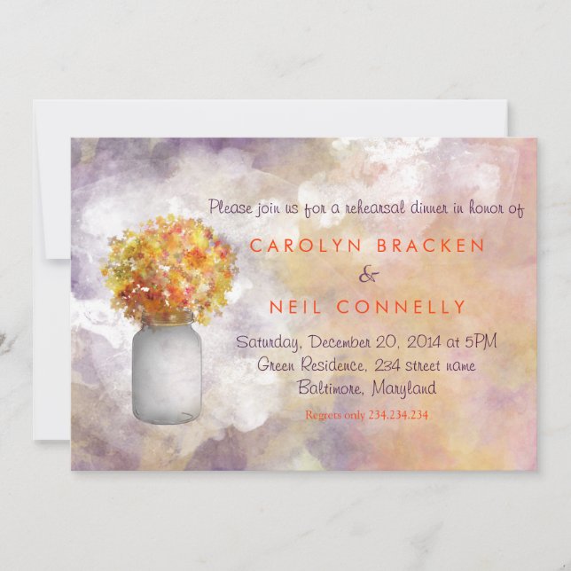 Invitation Dîner de répétition Masonjar/Fleurs Jaunes (Devant)
