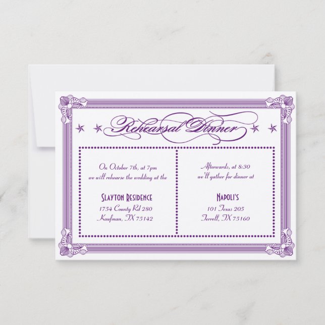 Invitation Dîner de répétition métal violet et or (Devant)