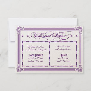 Invitation Dîner de répétition métal violet et or