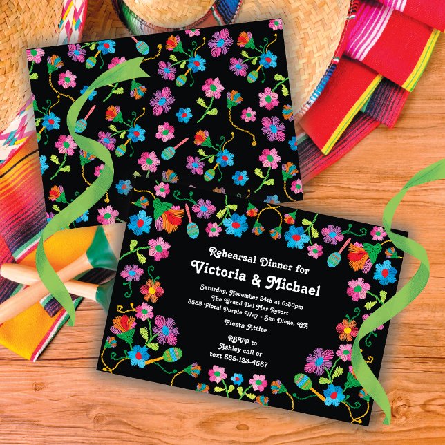 Invitation Dîner de répétition Mexican Fiesta avec broderie (Créateur téléchargé)