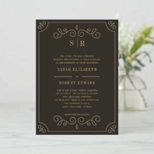 Invitation Dîner de répétition minimal Black Gold Frame Borde