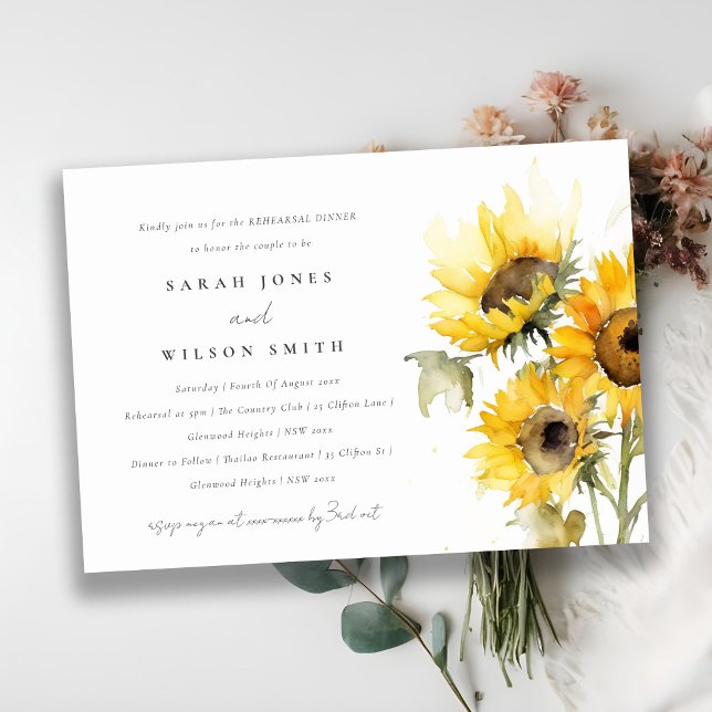 Invitation Dîner de répétition minimal Mariage de tournesol B (Créateur téléchargé)