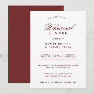 Invitation Dîner de répétition minimaliste blanc bordeaux sim