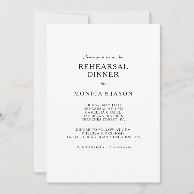 Invitation Dîner de répétition minimaliste classique (Devant)