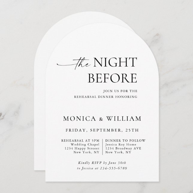 Invitation Dîner de répétition minimaliste élégant (Devant / Derrière)