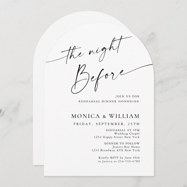 Invitation Dîner de répétition minimaliste élégant (Devant / Derrière)