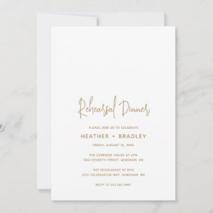 Invitation Dîner de répétition minimaliste Gold Modern Mariag