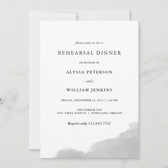 Invitation Dîner de répétition minimaliste moderne gris (Devant)