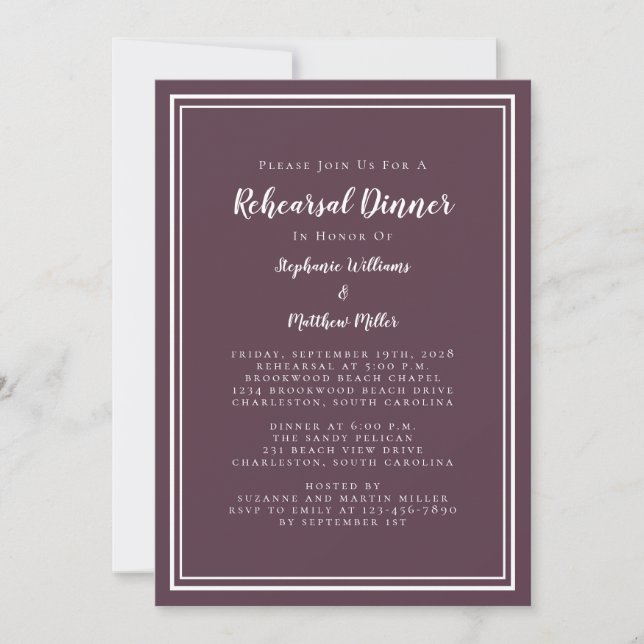 Invitation Dîner de répétition minimaliste pour Mariage Cassi (Devant)
