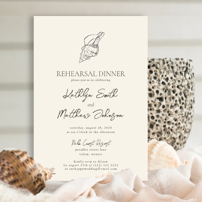 Invitation Dîner de répétition minimaliste Shell Beach Ocean (Créateur téléchargé)
