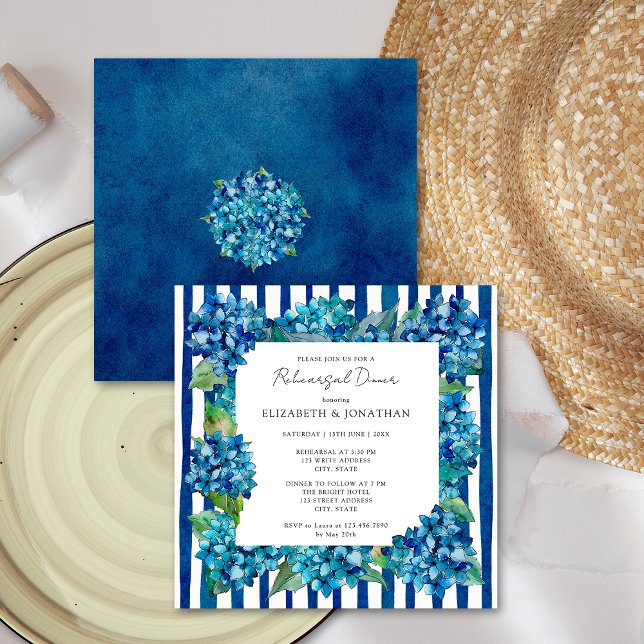 Invitation Dîner de répétition Moderne à rayures d'hortensias (Créateur téléchargé)