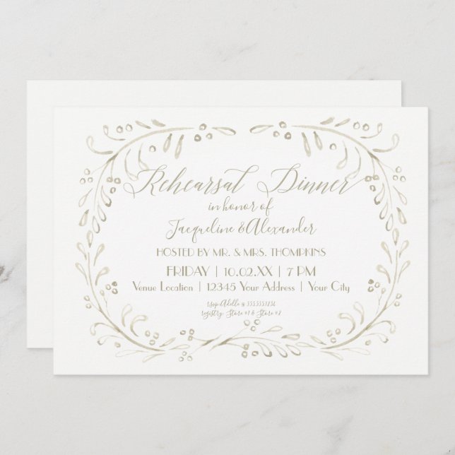 Invitation Dîner de répétition Moderne Aquarelle simple Wreat (Devant / Derrière)