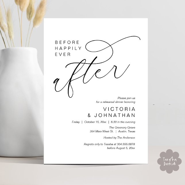 Invitation Dîner de répétition moderne avant le bonheur étern (Modern Before Happily Ever After Romantic Rehearsal Dinner Invites Card PDF Aesthetic White Black)
