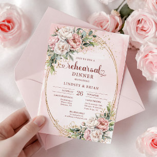 Invitation Dîner de répétition Moderne Boho Blush Rose Vert