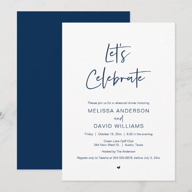 Invitation Dîner de répétition moderne, célébrons l'invitatio (Devant / Derrière)