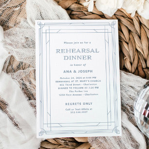 Invitation Dîner de répétition moderne déco blanc et bleu pou