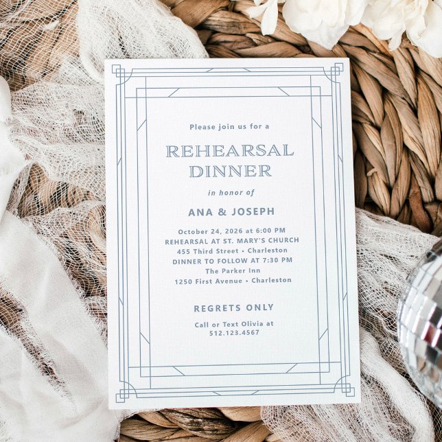 Invitation Dîner de répétition moderne déco blanc et bleu pou (Créateur téléchargé)