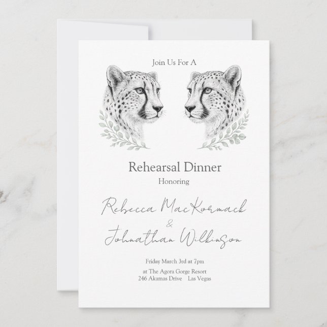 Invitation Dîner de répétition moderne guépard Design élégant (Devant)