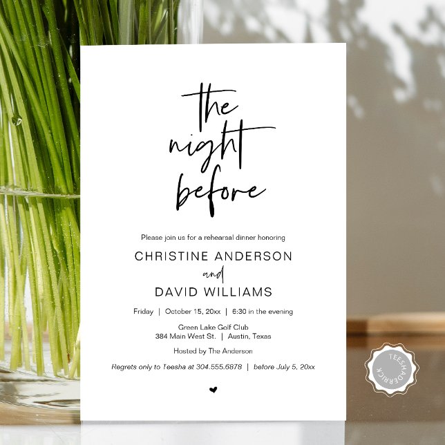 Invitation Dîner de répétition moderne, La nuit avant Invitat (The Night Before, Modern Wedding Rehearsal Dinner, Celebration Invitation Card, in Black and White)
